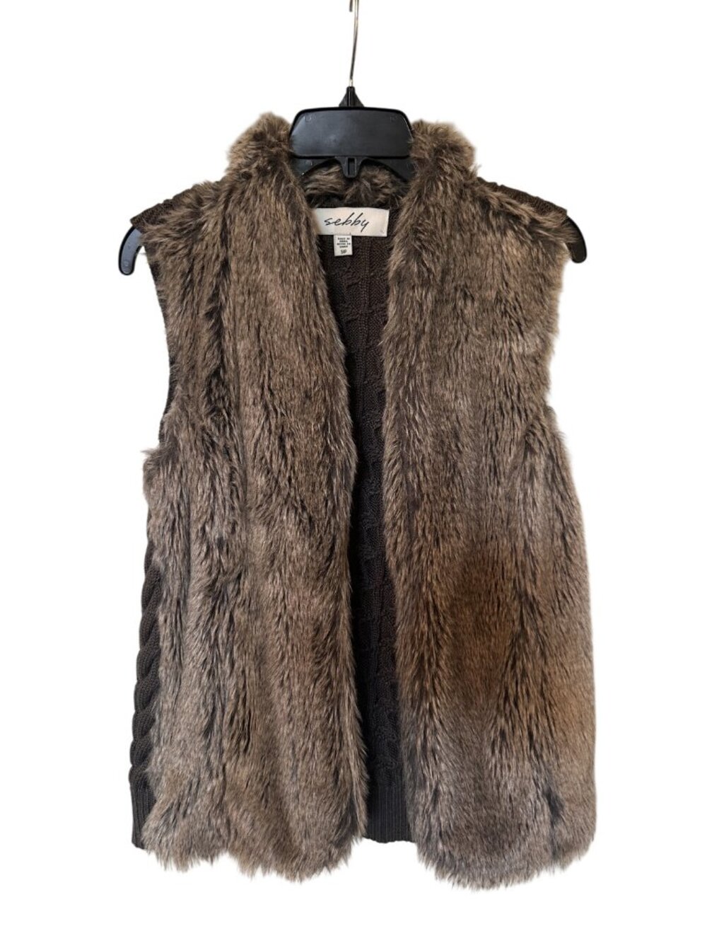 Sebby - Brown Faux Fur Vest with Knit Back